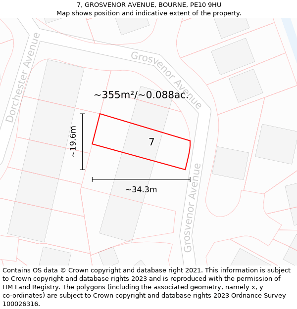 7, GROSVENOR AVENUE, BOURNE, PE10 9HU: Plot and title map