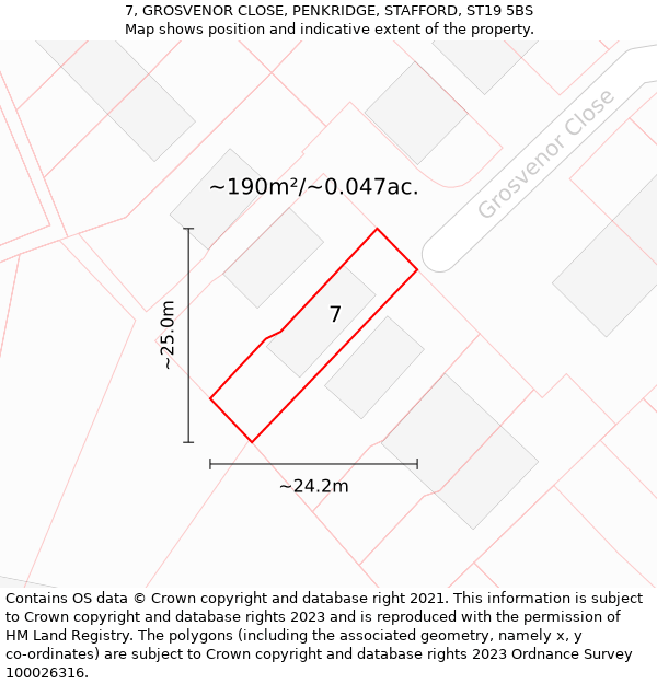 7, GROSVENOR CLOSE, PENKRIDGE, STAFFORD, ST19 5BS: Plot and title map