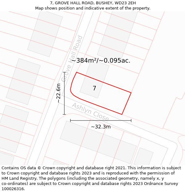 7, GROVE HALL ROAD, BUSHEY, WD23 2EH: Plot and title map