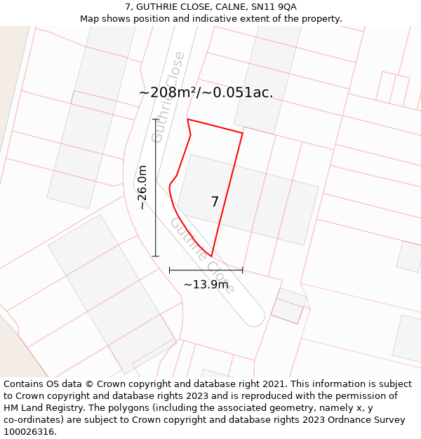 7, GUTHRIE CLOSE, CALNE, SN11 9QA: Plot and title map