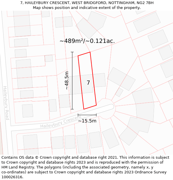 7, HAILEYBURY CRESCENT, WEST BRIDGFORD, NOTTINGHAM, NG2 7BH: Plot and title map