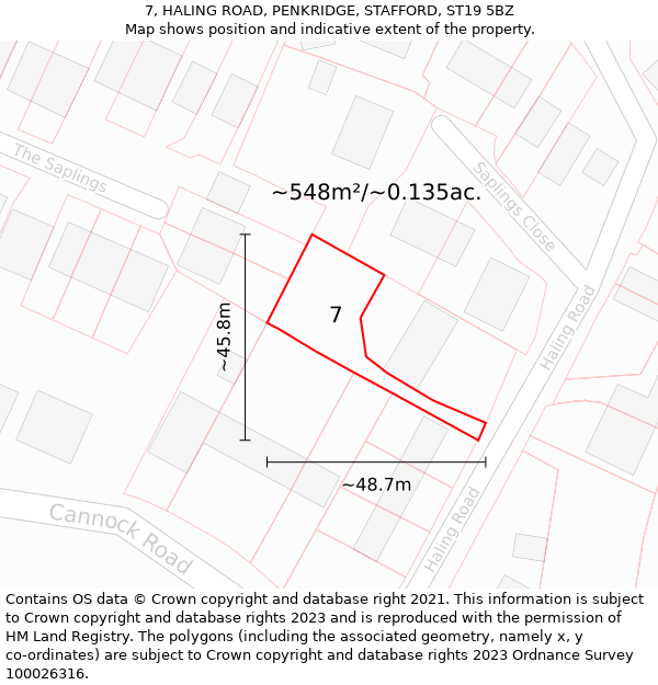 7, HALING ROAD, PENKRIDGE, STAFFORD, ST19 5BZ: Plot and title map