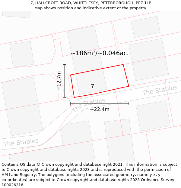 7, HALLCROFT ROAD, WHITTLESEY, PETERBOROUGH, PE7 1LP: Plot and title map