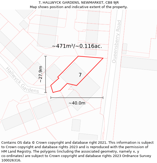 7, HALLWYCK GARDENS, NEWMARKET, CB8 9JR: Plot and title map