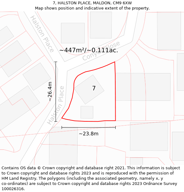 7, HALSTON PLACE, MALDON, CM9 6XW: Plot and title map