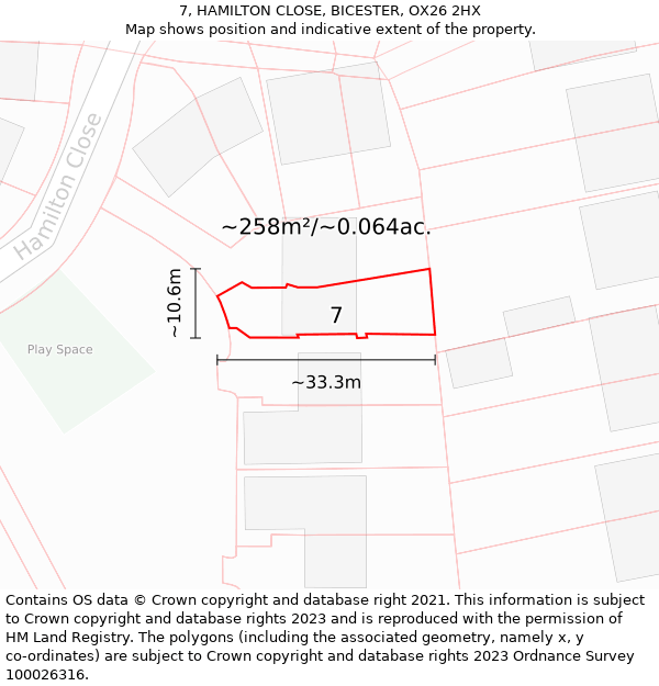 7, HAMILTON CLOSE, BICESTER, OX26 2HX: Plot and title map