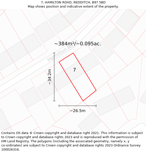 7, HAMILTON ROAD, REDDITCH, B97 5BD: Plot and title map