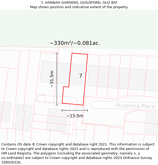 7, HANNAH GARDENS, GUILDFORD, GU2 8AY: Plot and title map