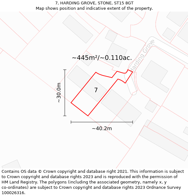 7, HARDING GROVE, STONE, ST15 8GT: Plot and title map