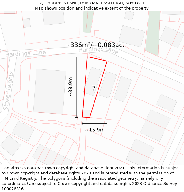 7, HARDINGS LANE, FAIR OAK, EASTLEIGH, SO50 8GL: Plot and title map