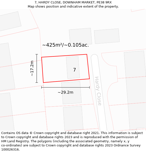 7, HARDY CLOSE, DOWNHAM MARKET, PE38 9RX: Plot and title map