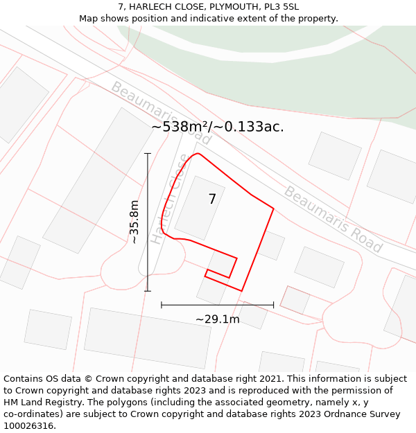 7, HARLECH CLOSE, PLYMOUTH, PL3 5SL: Plot and title map