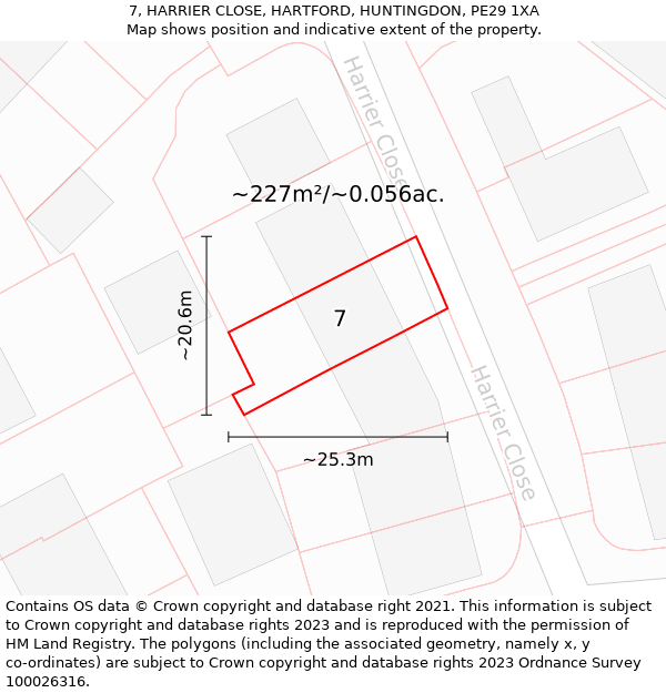 7, HARRIER CLOSE, HARTFORD, HUNTINGDON, PE29 1XA: Plot and title map