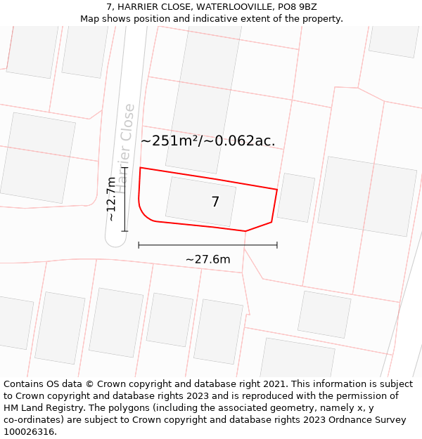 7, HARRIER CLOSE, WATERLOOVILLE, PO8 9BZ: Plot and title map