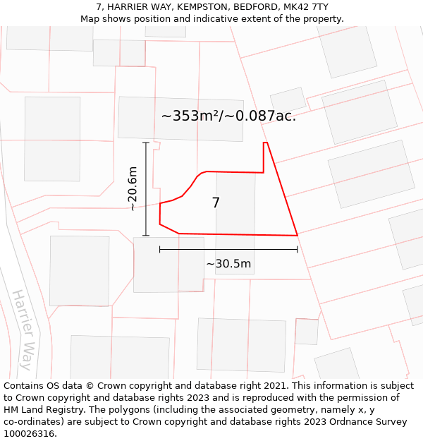 7, HARRIER WAY, KEMPSTON, BEDFORD, MK42 7TY: Plot and title map