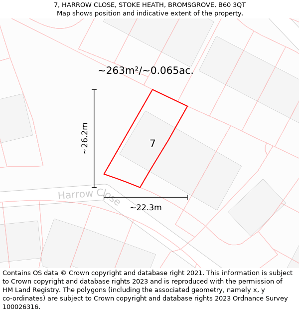 7, HARROW CLOSE, STOKE HEATH, BROMSGROVE, B60 3QT: Plot and title map