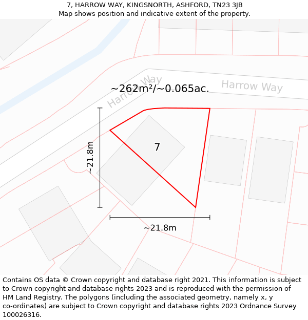 7, HARROW WAY, KINGSNORTH, ASHFORD, TN23 3JB: Plot and title map