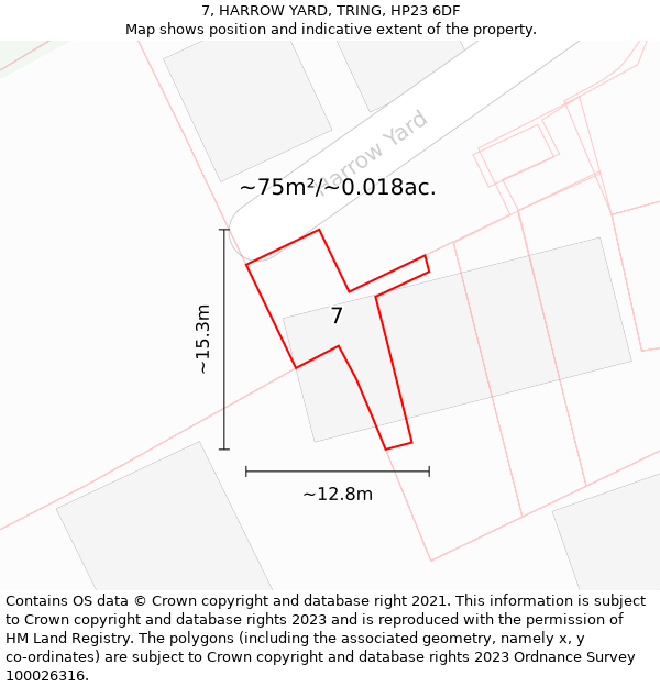 7, HARROW YARD, TRING, HP23 6DF: Plot and title map