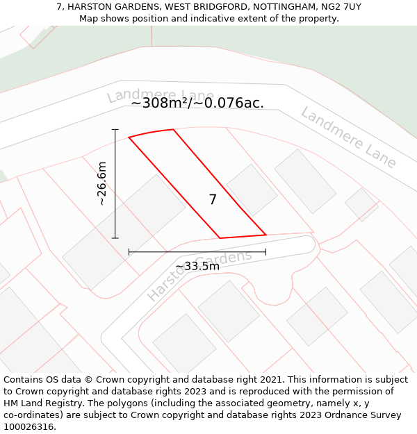 7, HARSTON GARDENS, WEST BRIDGFORD, NOTTINGHAM, NG2 7UY: Plot and title map