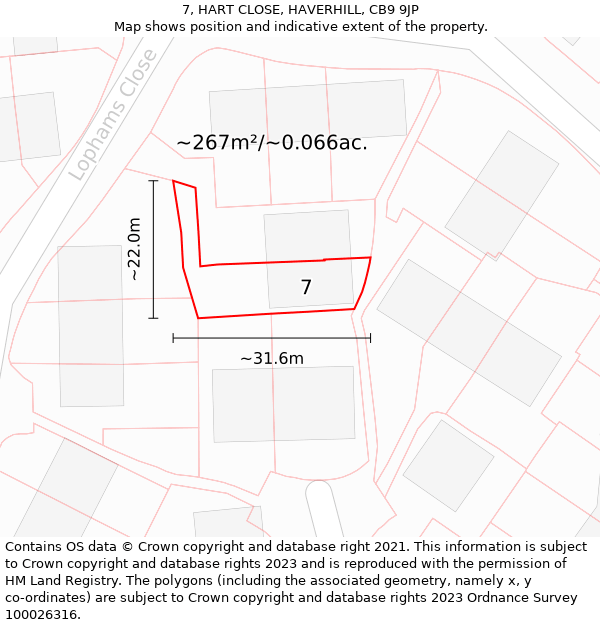 7, HART CLOSE, HAVERHILL, CB9 9JP: Plot and title map