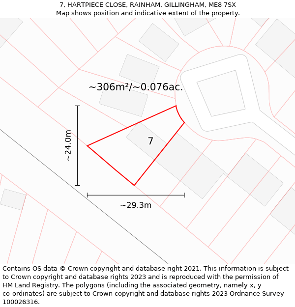 7, HARTPIECE CLOSE, RAINHAM, GILLINGHAM, ME8 7SX: Plot and title map