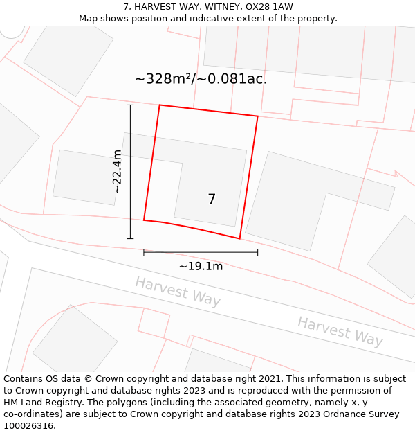 7, HARVEST WAY, WITNEY, OX28 1AW: Plot and title map