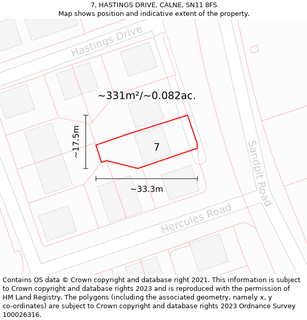 7, HASTINGS DRIVE, CALNE, SN11 8FS: Plot and title map