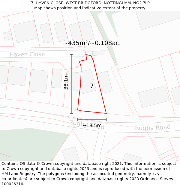 7, HAVEN CLOSE, WEST BRIDGFORD, NOTTINGHAM, NG2 7LP: Plot and title map