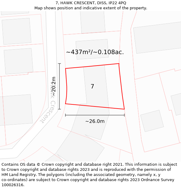 7, HAWK CRESCENT, DISS, IP22 4PQ: Plot and title map