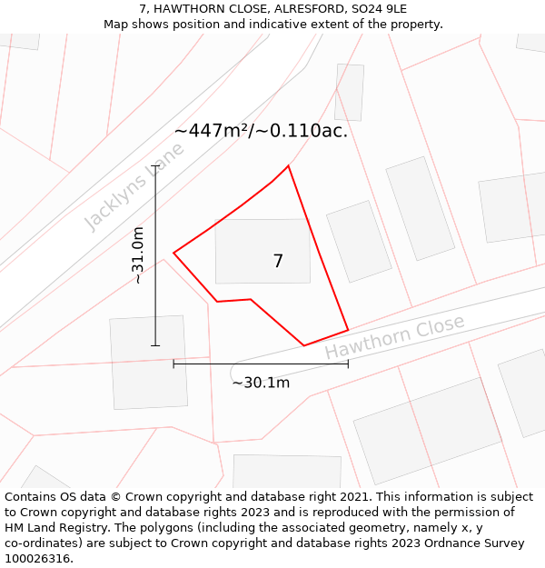 7, HAWTHORN CLOSE, ALRESFORD, SO24 9LE: Plot and title map