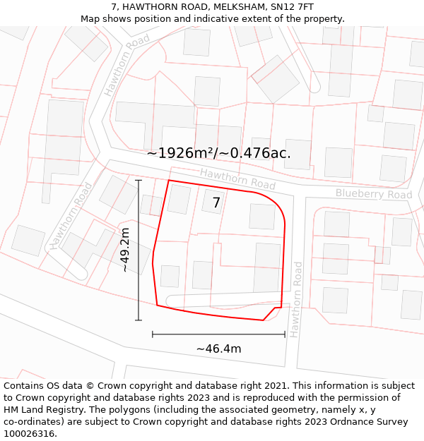 7, HAWTHORN ROAD, MELKSHAM, SN12 7FT: Plot and title map