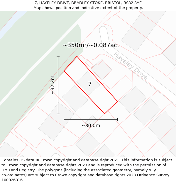7, HAYELEY DRIVE, BRADLEY STOKE, BRISTOL, BS32 8AE: Plot and title map
