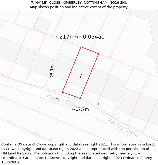 7, HAYLEY CLOSE, KIMBERLEY, NOTTINGHAM, NG16 2HU: Plot and title map