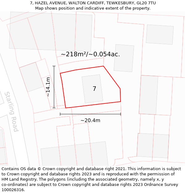 7, HAZEL AVENUE, WALTON CARDIFF, TEWKESBURY, GL20 7TU: Plot and title map