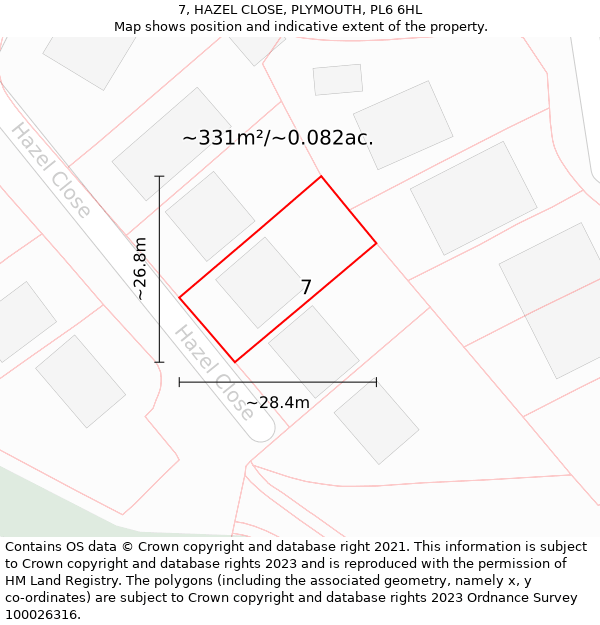 7, HAZEL CLOSE, PLYMOUTH, PL6 6HL: Plot and title map