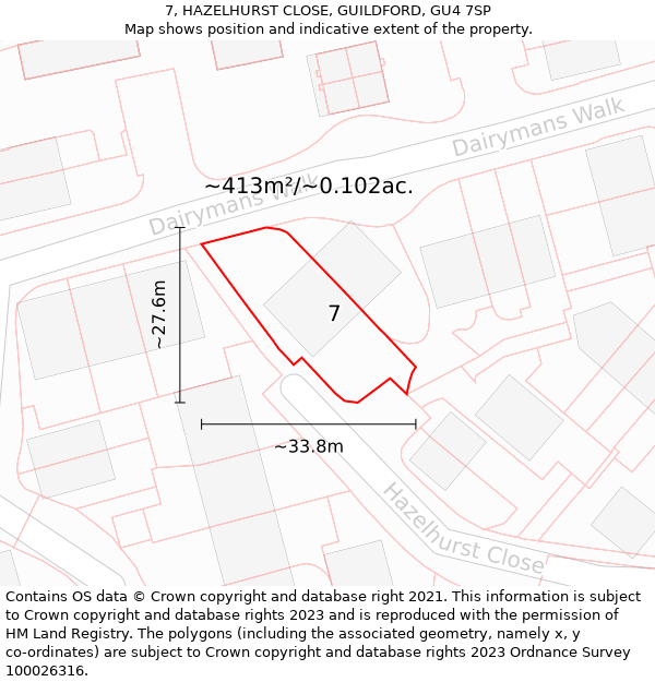 7, HAZELHURST CLOSE, GUILDFORD, GU4 7SP: Plot and title map