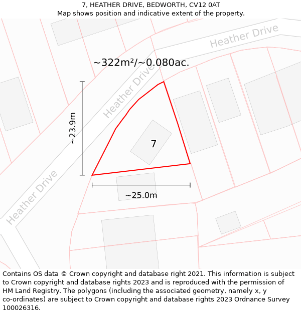 7, HEATHER DRIVE, BEDWORTH, CV12 0AT: Plot and title map