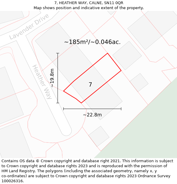 7, HEATHER WAY, CALNE, SN11 0QR: Plot and title map