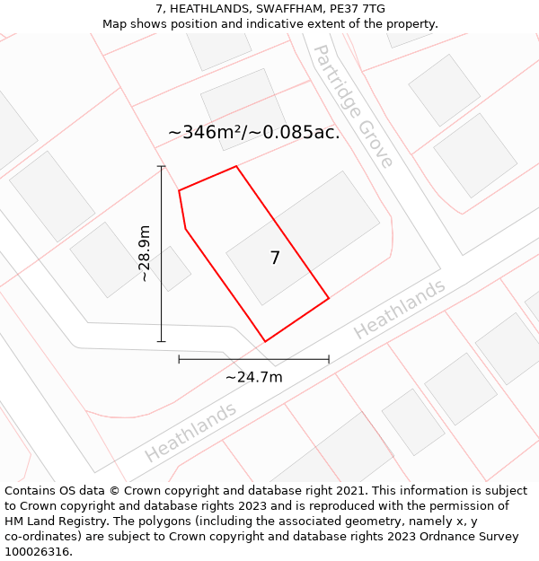 7, HEATHLANDS, SWAFFHAM, PE37 7TG: Plot and title map