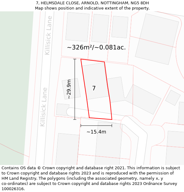 7, HELMSDALE CLOSE, ARNOLD, NOTTINGHAM, NG5 8DH: Plot and title map