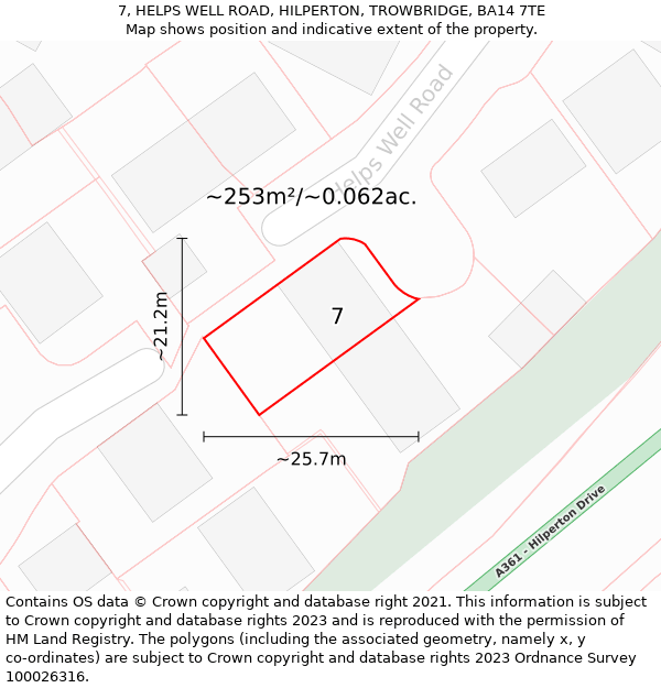 7, HELPS WELL ROAD, HILPERTON, TROWBRIDGE, BA14 7TE: Plot and title map