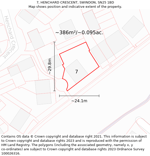 7, HENCHARD CRESCENT, SWINDON, SN25 1BD: Plot and title map