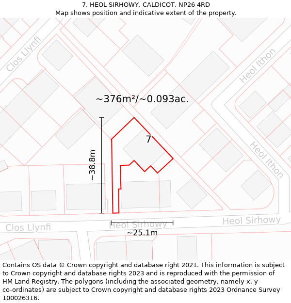 7, HEOL SIRHOWY, CALDICOT, NP26 4RD: Plot and title map