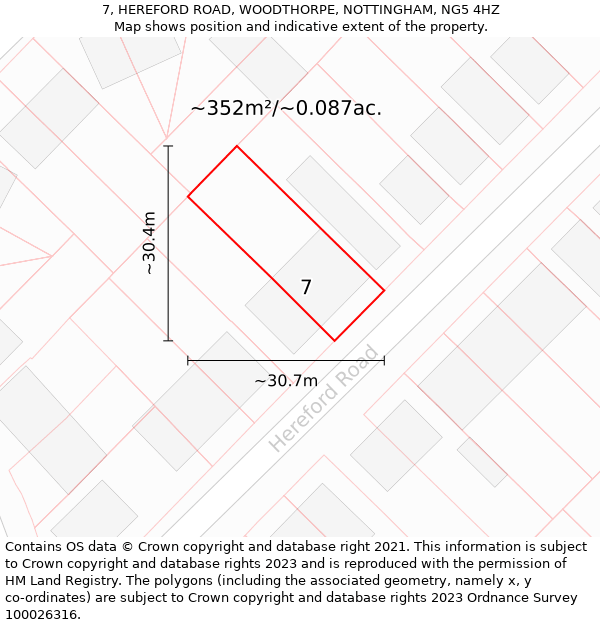 7, HEREFORD ROAD, WOODTHORPE, NOTTINGHAM, NG5 4HZ: Plot and title map