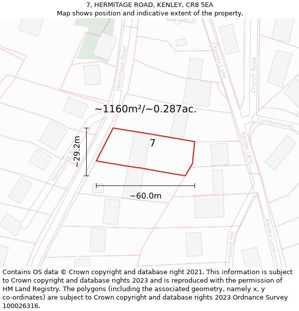 7, HERMITAGE ROAD, KENLEY, CR8 5EA: Plot and title map