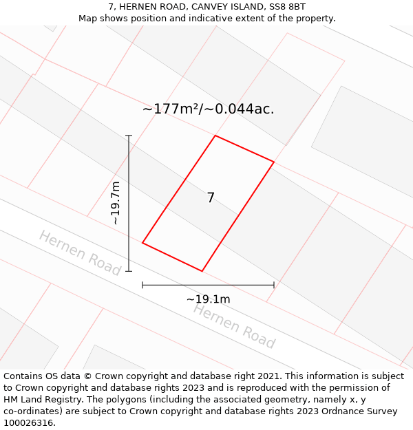 7, HERNEN ROAD, CANVEY ISLAND, SS8 8BT: Plot and title map