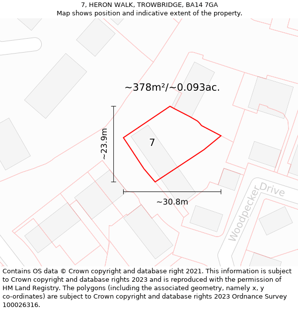 7, HERON WALK, TROWBRIDGE, BA14 7GA: Plot and title map