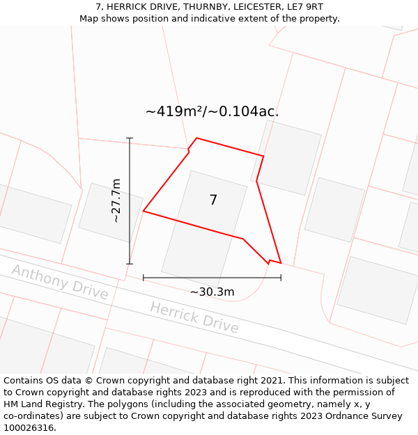 7, HERRICK DRIVE, THURNBY, LEICESTER, LE7 9RT: Plot and title map