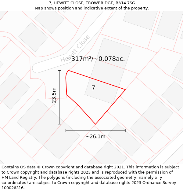 7, HEWITT CLOSE, TROWBRIDGE, BA14 7SG: Plot and title map