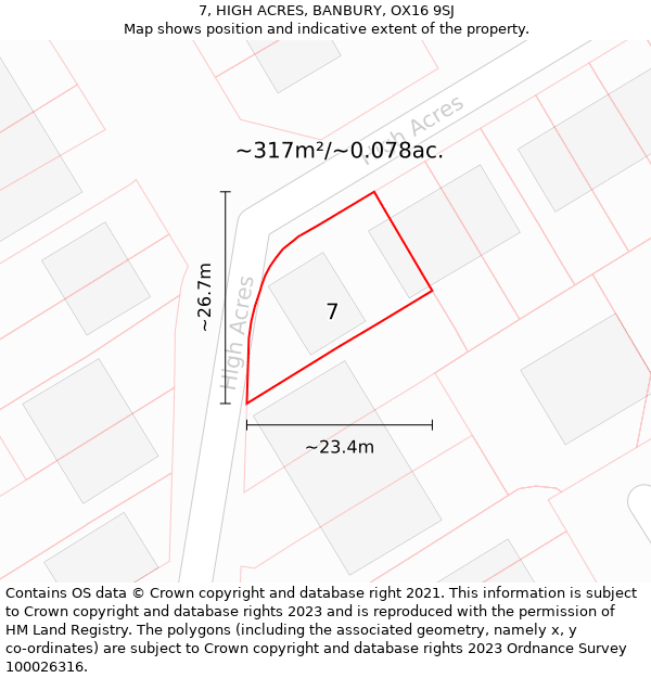 7, HIGH ACRES, BANBURY, OX16 9SJ: Plot and title map